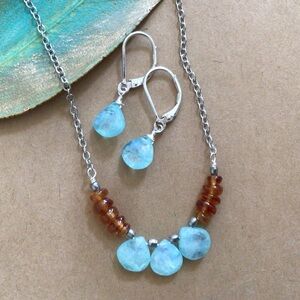 Set of Necklace & Earrings Aquamarine Sterling Silver Sundance Charm